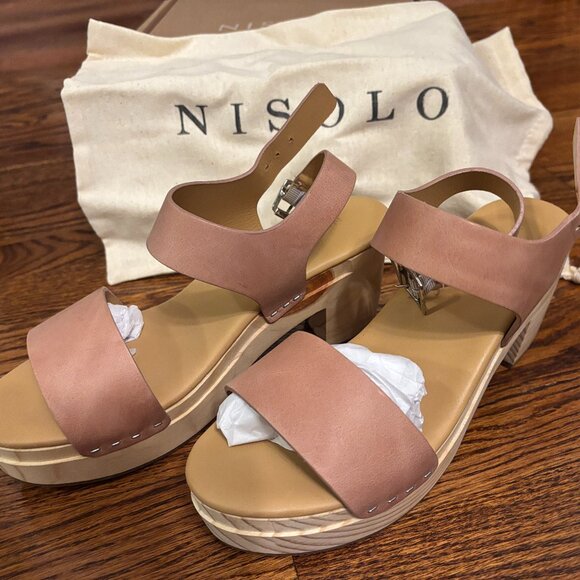 NISOLO leather All-day Open Toe Clog Anthropologie desert rose size 7 New In Box - Picture 4 of 9